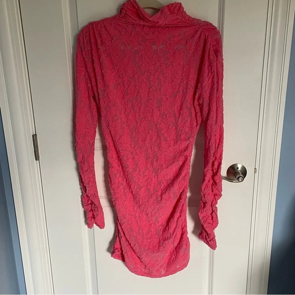 New! Free People long gathered sleeve lace mock neck Dress nwot 18588 - Picture 6 of 12